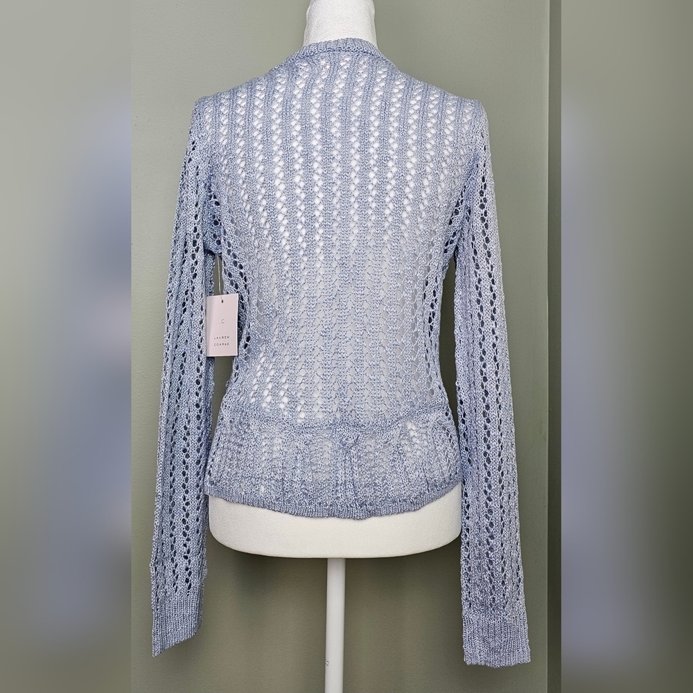 Womens LC Lauren Conrad Flounce Ruffle Cardigan | Abigail Blue | XS - Picture 4 of 11